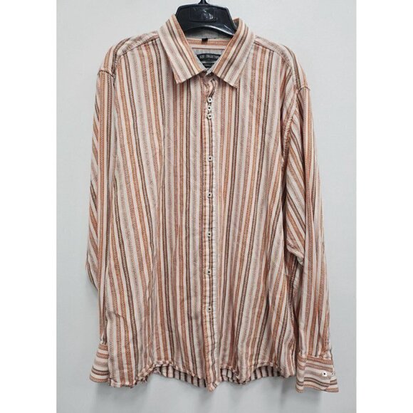 H20 Collection Mens Shirt XXL Orange Striped Long Sleeve Button Up Classic Fit - Picture 1 of 8